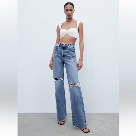 Zara Denim - Zara TRF Ripped wide leg jeans size 6